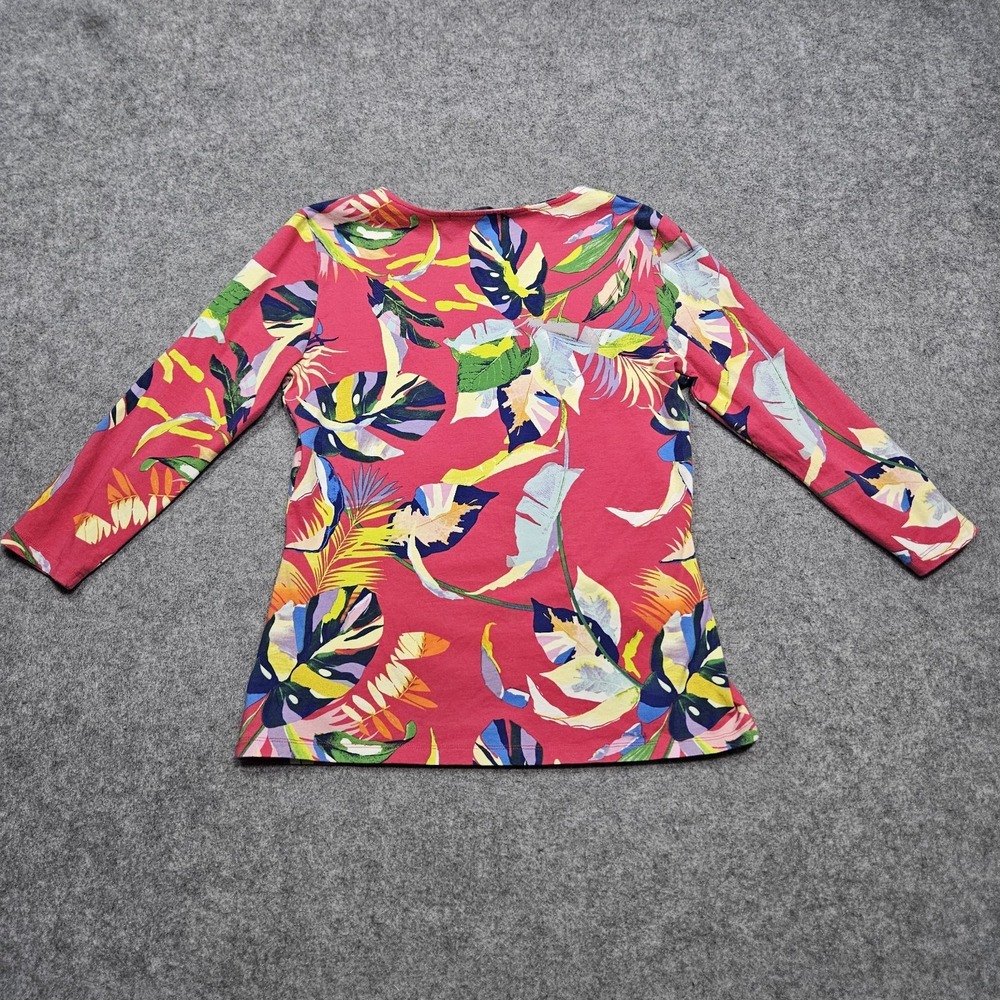 Boston Proper Shirt Womens Med Floral Tropical Stretch 3/4 Sleeve Pullover Top - Picture 3 of 9